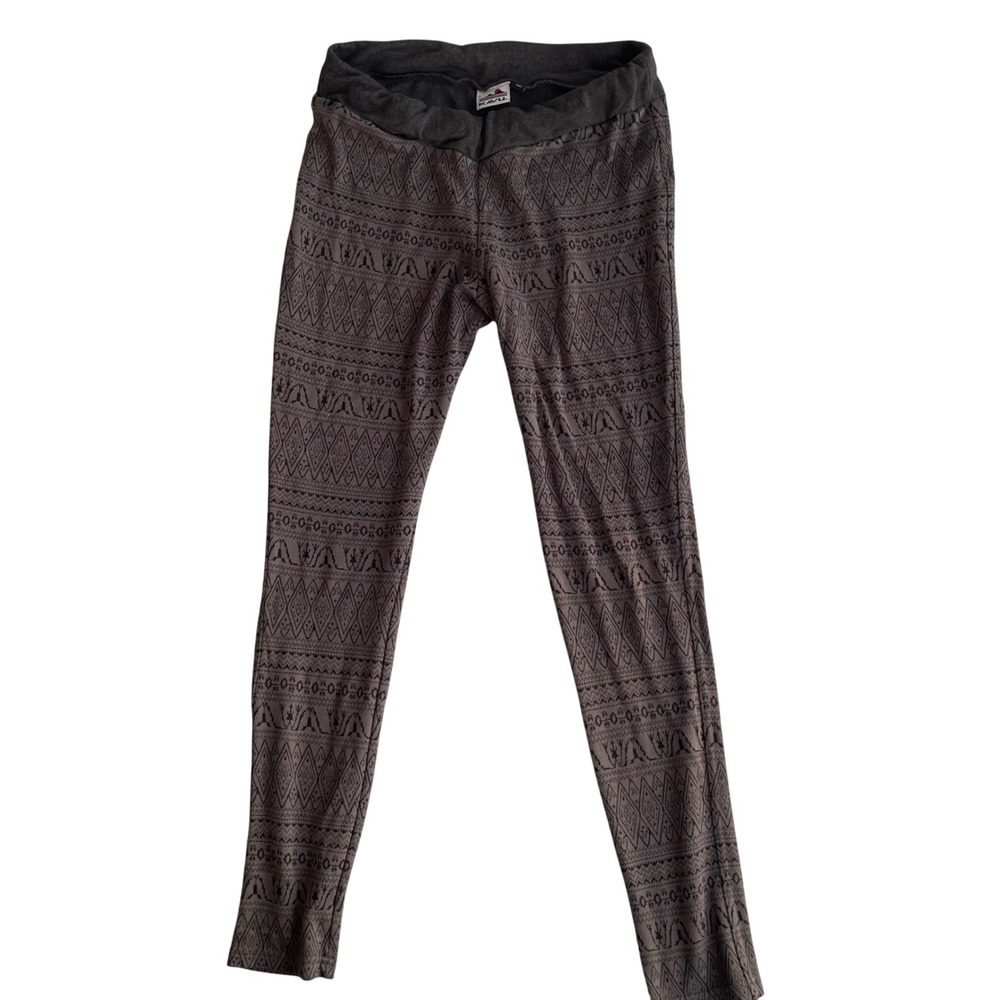 KAVU Womens Tribal Print Leggings Brown Black Geometric Boho Stretch Size Large